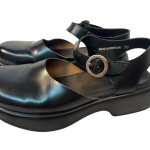Dansko Mary Jane Clogs Womens EU 38 Black Leather Platform Comfort Nurse Shoes